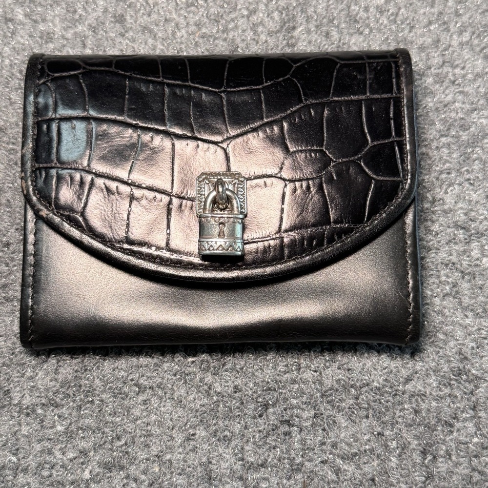 Brighton Embossed Crocodile Black  Leather  Wallet Locket  Closure Key Ring